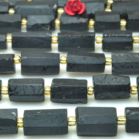 Natural raw black tourmaline rough nugget tube beads wholesale gemstone jewelry making bracelet necklace diy