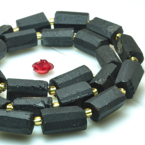 Natural raw black tourmaline rough nugget tube beads wholesale gemstone jewelry making bracelet necklace diy