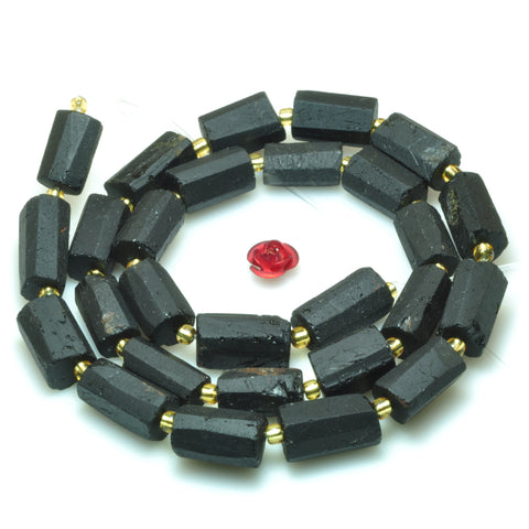 Natural raw black tourmaline rough nugget tube beads wholesale gemstone jewelry making bracelet necklace diy