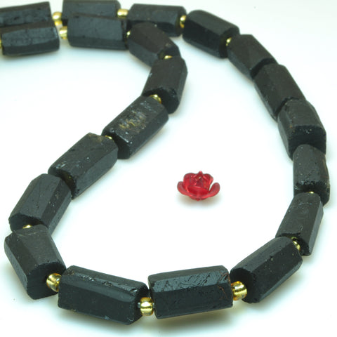 Natural raw black tourmaline rough nugget tube beads wholesale gemstone jewelry making bracelet necklace diy