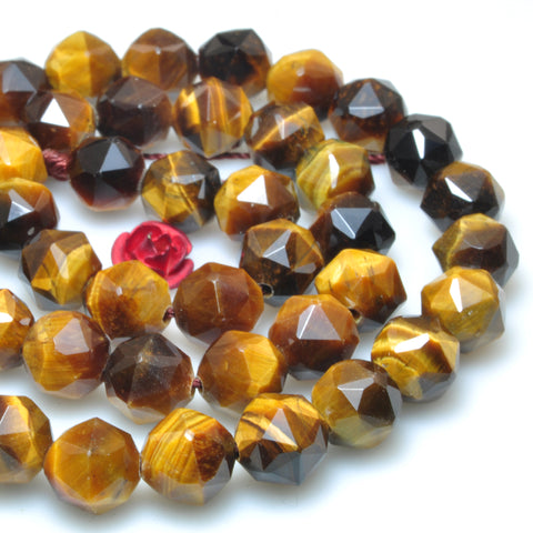 Natural yellow tiger eye diamond cut faceted nugget beads gemstone wholesale jewelry making bracelet necklace diy