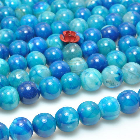 Blue Fire Agate smooth round loose beads wholesale gemstone jewelry making 8mm 10mm 15"