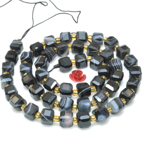 Black Banded Agate Natural Stone faceted cube loose beads wholesale gemstones for jewelry making DIY bracelets necklace