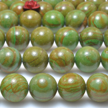 YesBeads Green Wood Jasper smooth round beads gemstone wholesale jewelry making supplies 15"