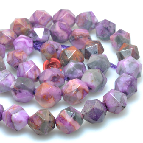 YesBeads Purple Mexican Crazy Lace Agate star cut faceted nugget beads 6mm-10mm 15"