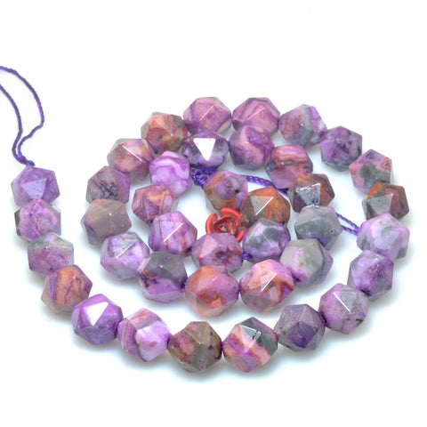 YesBeads Purple Mexican Crazy Lace Agate star cut faceted nugget beads 6mm-10mm 15"