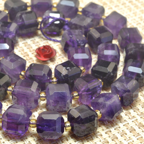 Natural Amethyst Dark Purple Stone faceted cube loose beads wholesale gemstones for jewelry making DIY