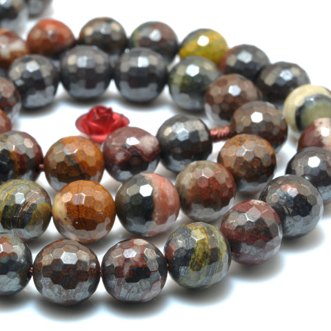 Natural Sunset Tiger Iron faceted round beads gemstone wholesale 15"