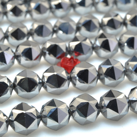 YesBeads Terahertz ore stone diamond faceted round beads gemstone wholesale 15"