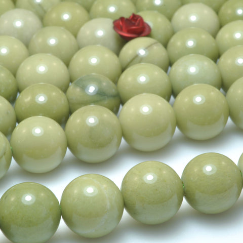 Natural Alashan Jasper Matcha Green smooth round loose beads wholesale gemstone for jewelry making bracelet DIY