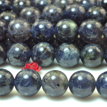 YesBeads Natural Iolite dark blue gemstone smooth round loose beads wholesale 15"