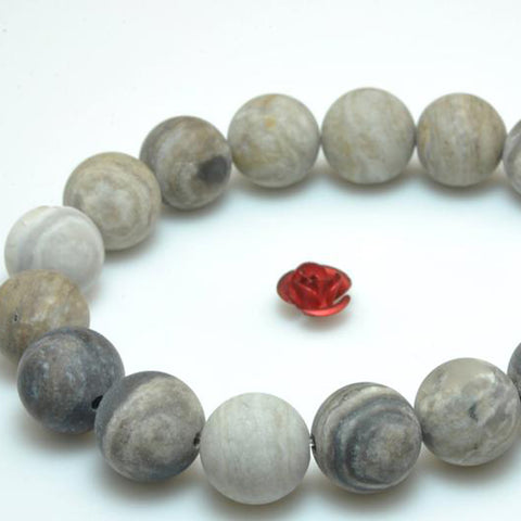 Natural Gray Silver Leaf Jasper matte round beads gemstone wholesale jewelry making bracelet necklace diy