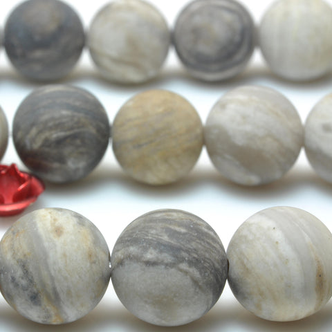 Natural Gray Silver Leaf Jasper matte round beads gemstone wholesale jewelry making bracelet necklace diy