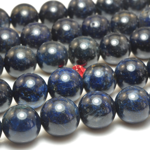 YesBeads natural dark blue Dumortierite gemstone smooth round loose beads wholesale for jewelry making DIY bracelets neckalce