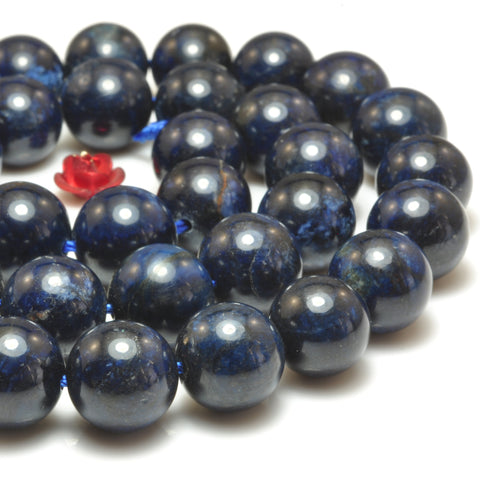 YesBeads natural dark blue Dumortierite gemstone smooth round loose beads wholesale for jewelry making DIY bracelets neckalce