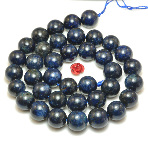 YesBeads natural dark blue Dumortierite gemstone smooth round loose beads wholesale for jewelry making DIY bracelets neckalce