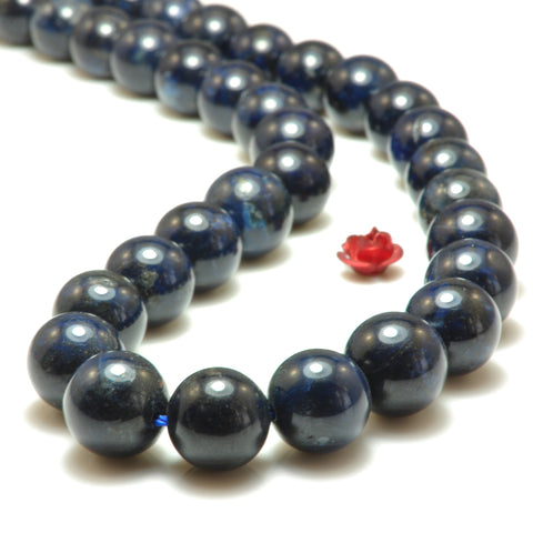 YesBeads natural dark blue Dumortierite gemstone smooth round loose beads wholesale for jewelry making DIY bracelets neckalce