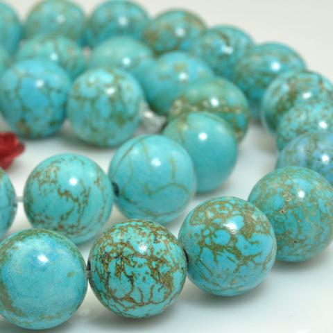 YesBeads Green Turquoise smooth round loose beads wholesale gemstone jewelry making 15"