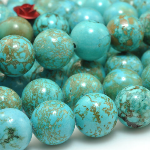 YesBeads Green Turquoise smooth round loose beads wholesale gemstone jewelry making 15"