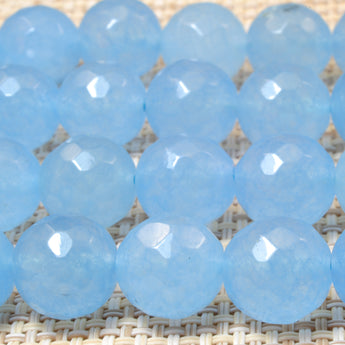 YesBeads Blue Jade faceted round beads wholesale gemstone jewelry 15"