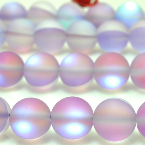 YesBeads Mystic Aura Quartz Crystal light purple matte round loose beads wholesale jewelry 15"