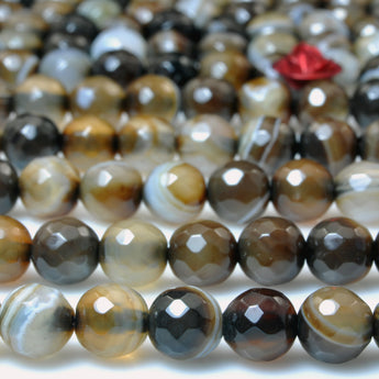 YesBeads Brown Banded Agate faceted round loose beads wholesale jewelry making 15"