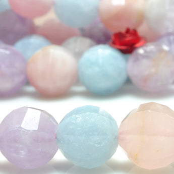 YesBeads Natural Morganite faceted round loose beads mix aquamarine gemstone wholesale jewelry making 15"