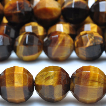 YesBeads Natural Yellow Tiger Eye faceted round beads gemstone wholesale jewelry making 15"