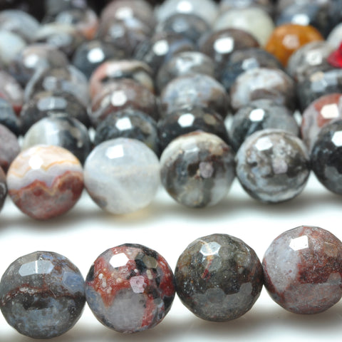 YesBeads natural black white Zebra Agate faceted round loose beads gemstone wholesale jewelry making 15"