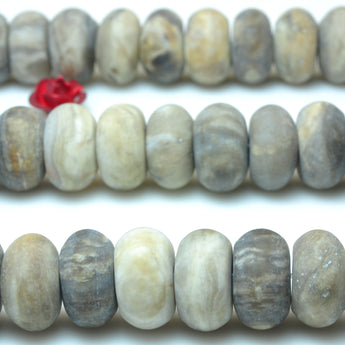 Natural Gray Silver Leaf Jasper matte rondelle beads gemstone wholesale jewelry making bracelet necklace diy