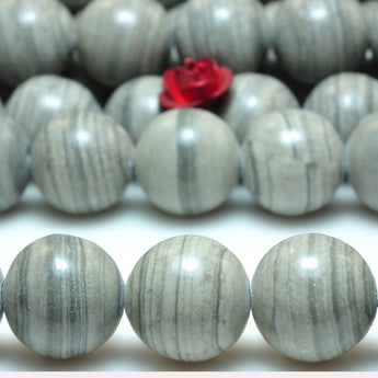 YesBeads Gray Banded Jasper smooth round beads gemstone 6mm-10mm 15"