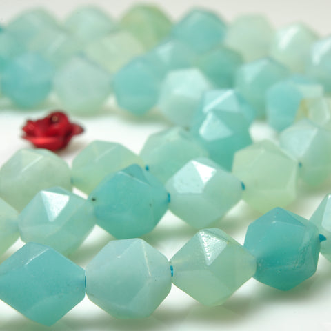 YesBeads natural green Amazonite gemstone star cut faceted nugget beads wholesale 15"