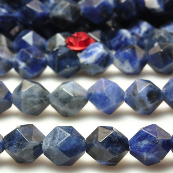 YesBeads Natural Blue Sodalite gemstone star cut faceted nugget beads 8mm 15"