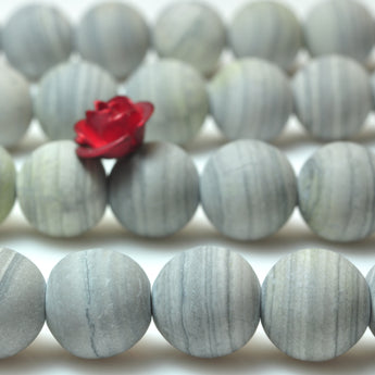 YesBeads Gray Banded Jasper matte round beads gemstone 6-10mm 15"