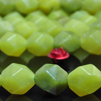 YesBeads Natural Green Lemon Jade star cut faceted nugget beads gemstone 10mm 15"