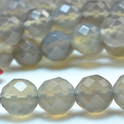 YesBeads Natural Gray Agate faceted round loose beads wholesale gemstone jewelry making 15"