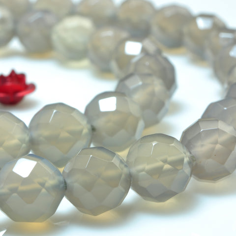 YesBeads Natural Gray Agate faceted round loose beads wholesale gemstone jewelry making 15"