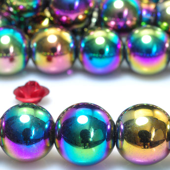 YesBeads Rainbow Hematite titanium coated smooth round beads gemstone wholesale 15"