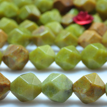 YesBeads Natural Olive Green Opal star cut faceted nugget beads gemtone 8mm 15"