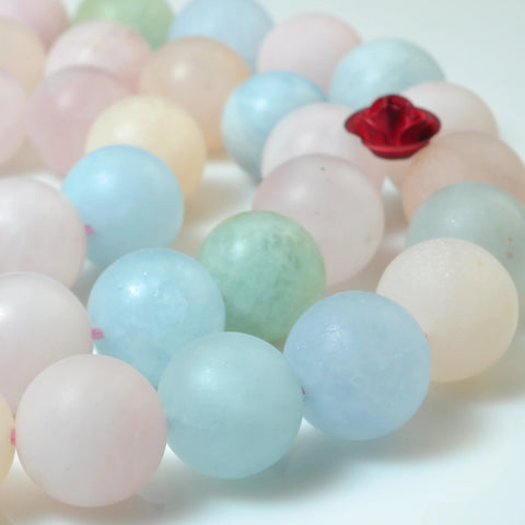 YesBeads Natural Morganite matte round loose beads mix beryl aquamarine gemstone wholesale jewelry making 15"