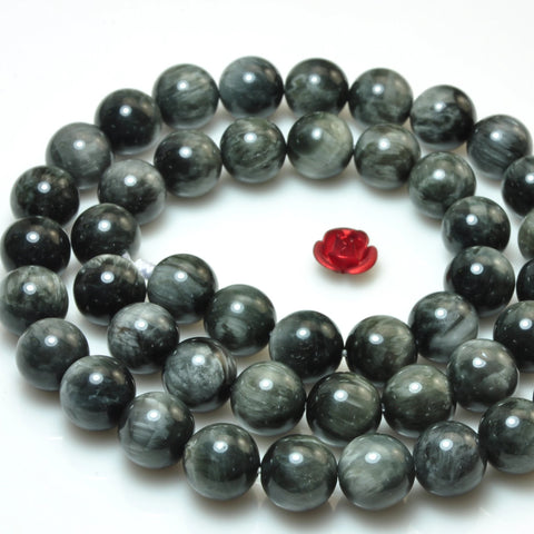 YesBeads Natural Hawk Eye Eagle Eye smooth round loose beads cats eye gemstone wholesale jewelry15"