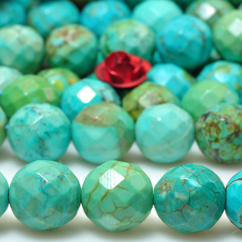 Green Turquoise faceted round loose beads gemstone wholesale for jewelry making diy bracelet