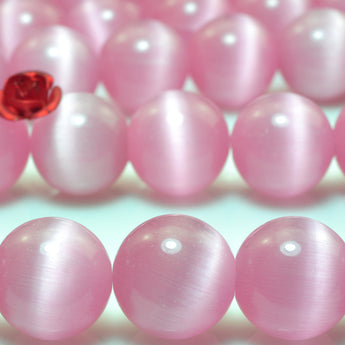 YesBeads Pink Cat Eye smooth round Synthetic beads chatoyant cat eyes wholesale jewelry making 15"