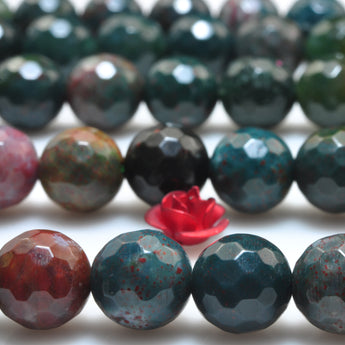 YesBeads Natural Bloodstone Heliotrope green gemstone faceted round beads 8mm 15"