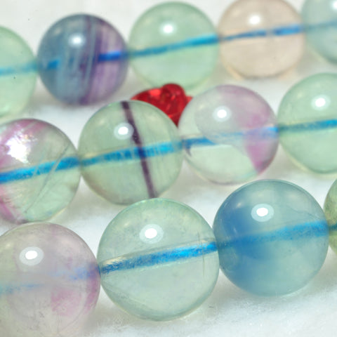 YesBeads Natural Fluorite gemstone smooth round loose beads rainbow fluorite wholesale jewelry making 15"