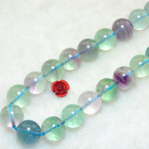 YesBeads Natural Fluorite gemstone smooth round loose beads rainbow fluorite wholesale jewelry making 15"