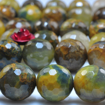 YesBeads Natural Golden Pietersite gemstone faceted round beads wholesale 15"