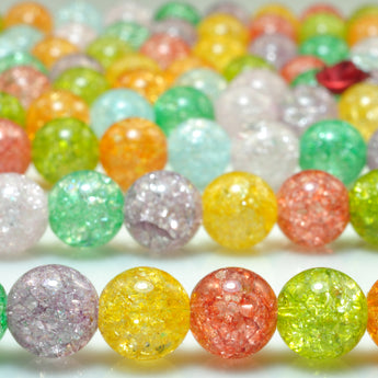 YesBeads Rainbow snow clear quartz crackle rock crystal smooth round beads gemstone wholesale jewelry making 15"