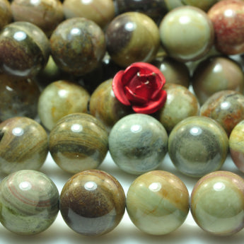 YesBeads Natural Silver Leaf Jasper smooth round beads gemstone 8mm 15"