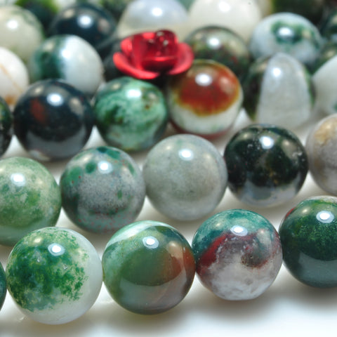 YesBeads Natural Tree Agate blood green gemstone smooth round beads 8mm 15"